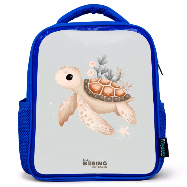 Kids backpack - Blue - Brown sea turtle in pastel underwater world — 1