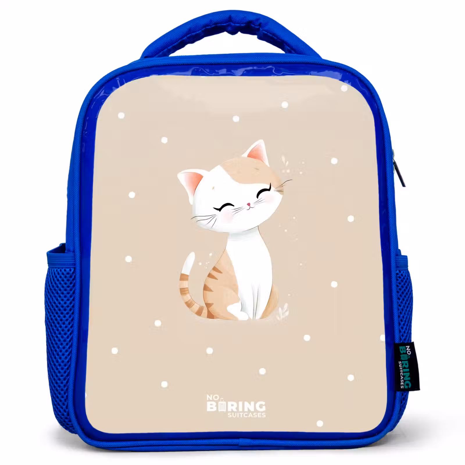 Kids backpack - Blue - Cat surrounded by beige dots — 1