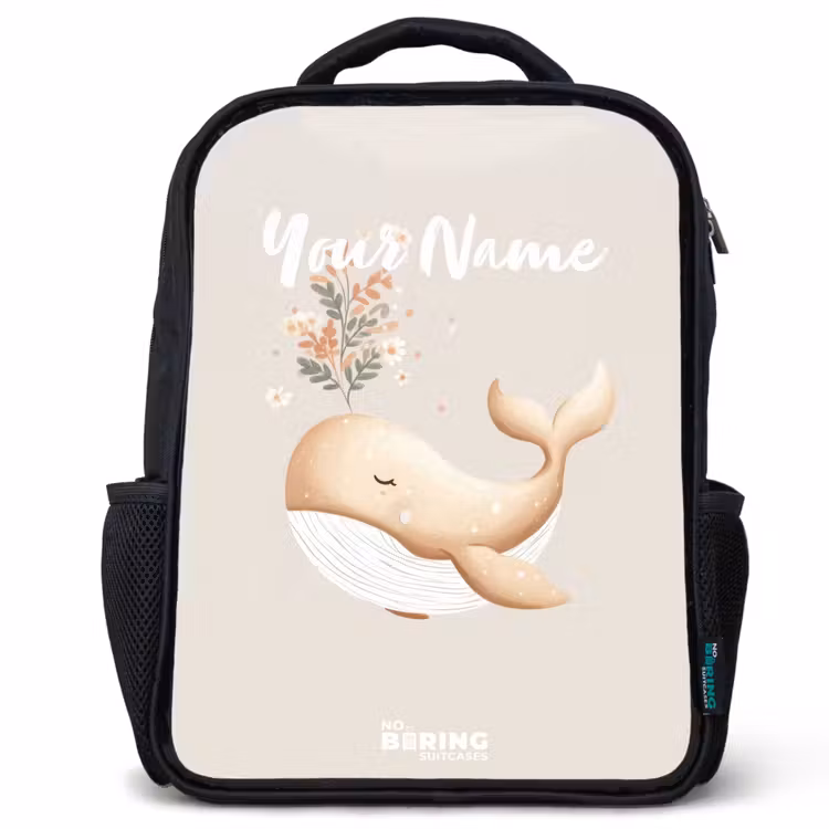 Kids backpack - Black - Whale in pastel beige colors — 1