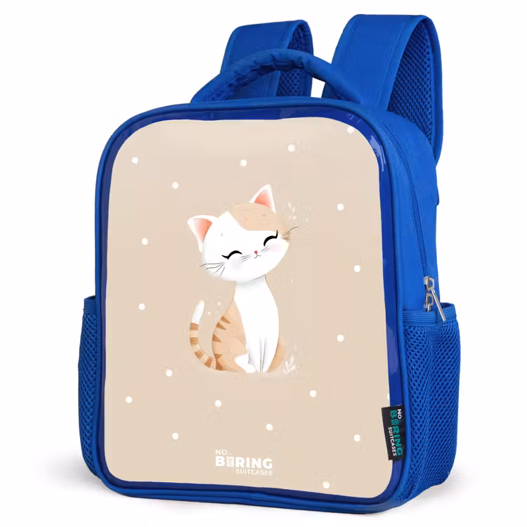 Kids backpack - Blue - Cat surrounded by beige dots — 3
