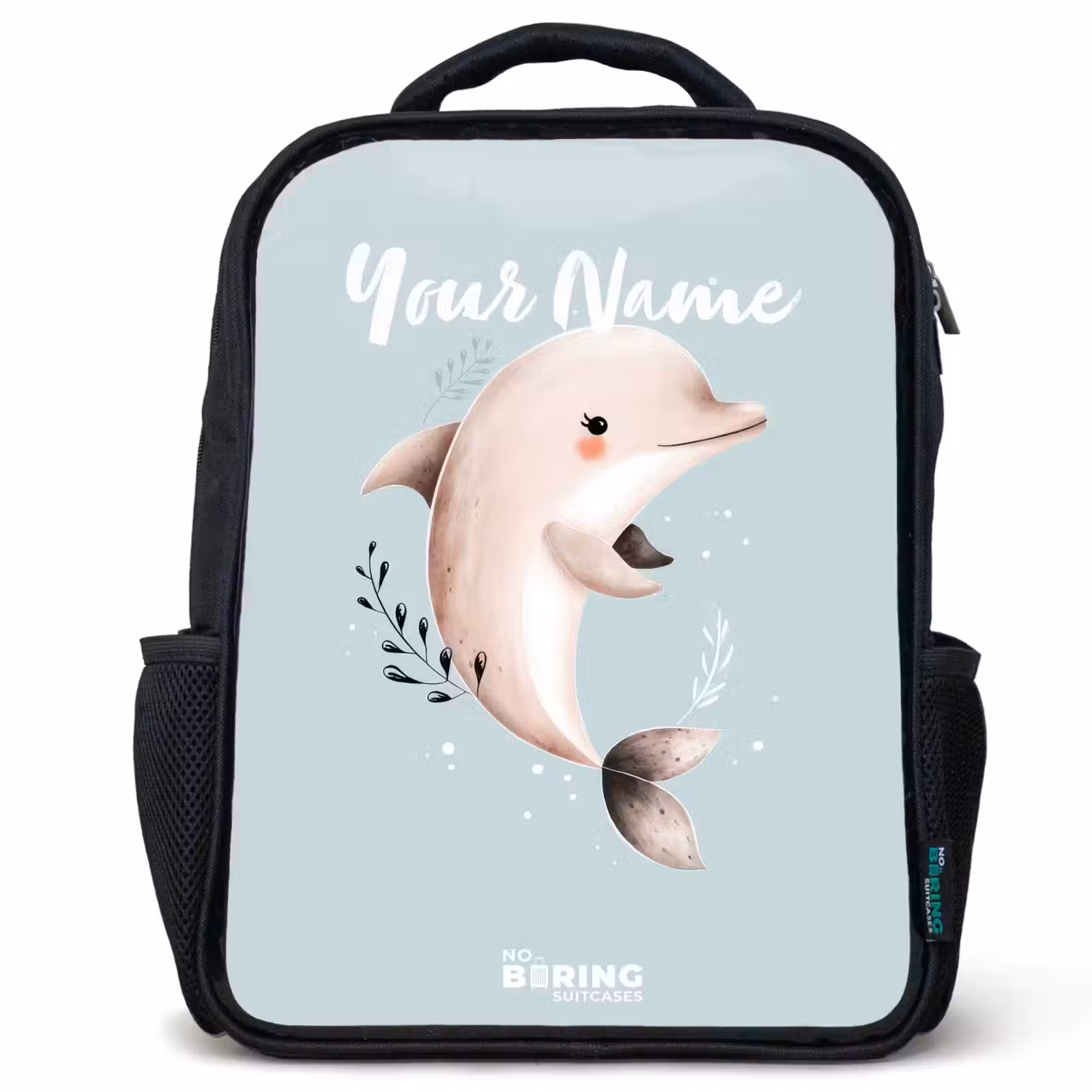 Kids backpack - Black - Beige dolphin in blue water — 1