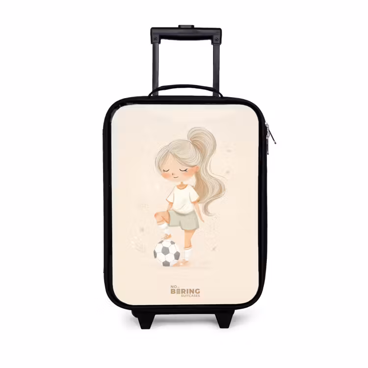 Children's suitcase - Girl with a soccer ball in beige colors — 1