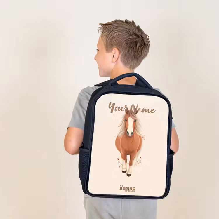 Kids backpack - Black - Brown horse in gallop — 2