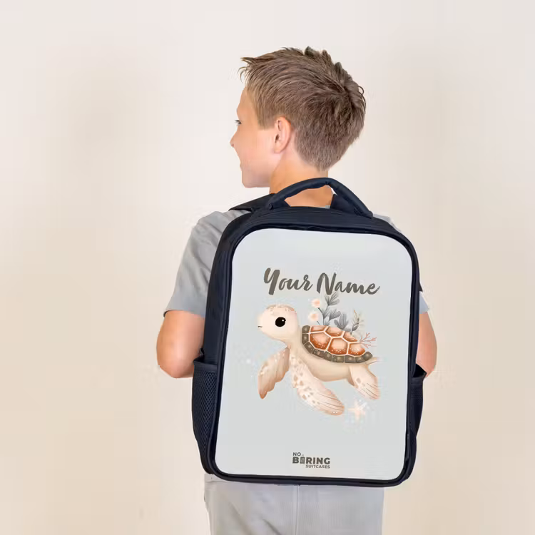 Kids backpack - Black - Brown sea turtle in pastel underwater world — 2