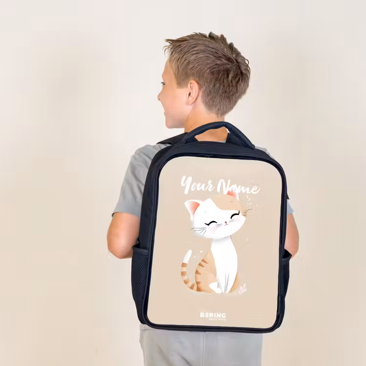 Kids backpack - Black - Kitten in the colors beige and white — 2