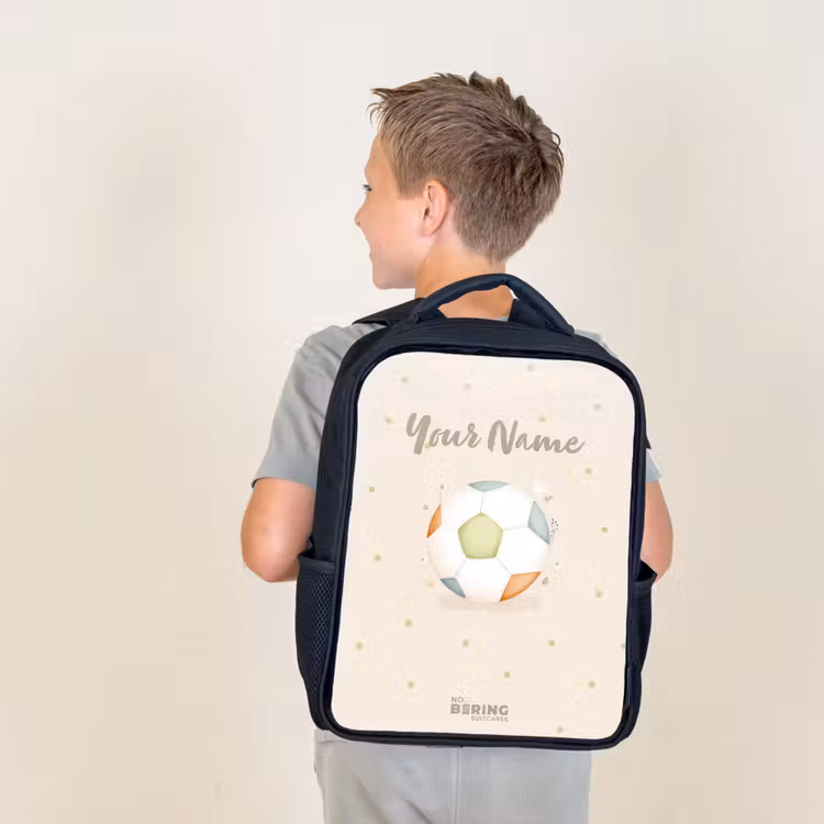 Kids backpack - Black - Soccer in beige pastel colors — 2