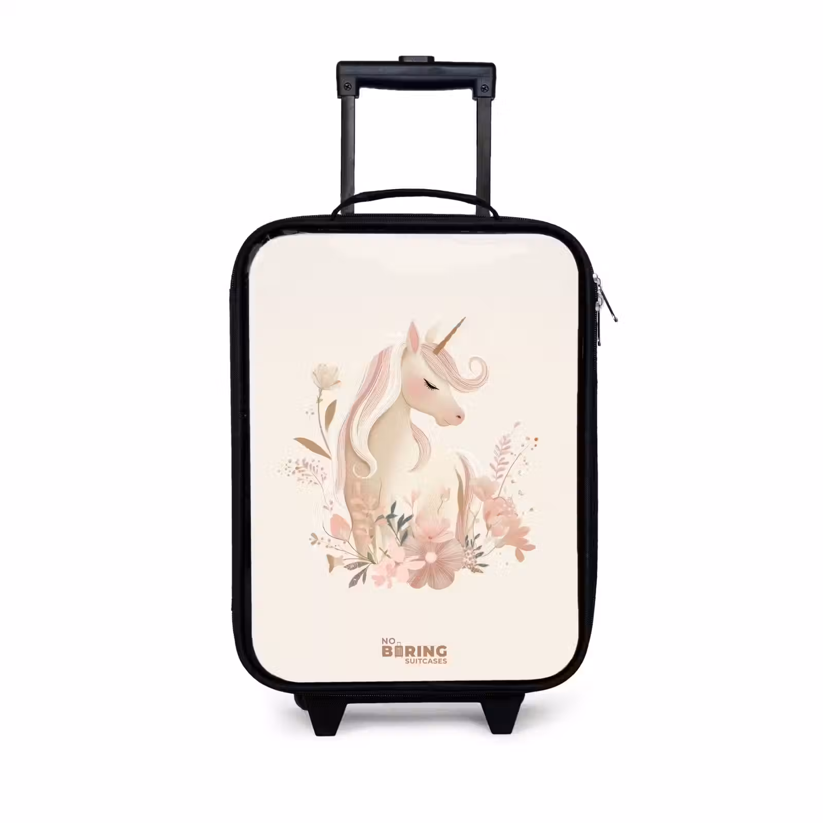 Children's suitcase - Unicorn among flowers in pink pastel colors — 1