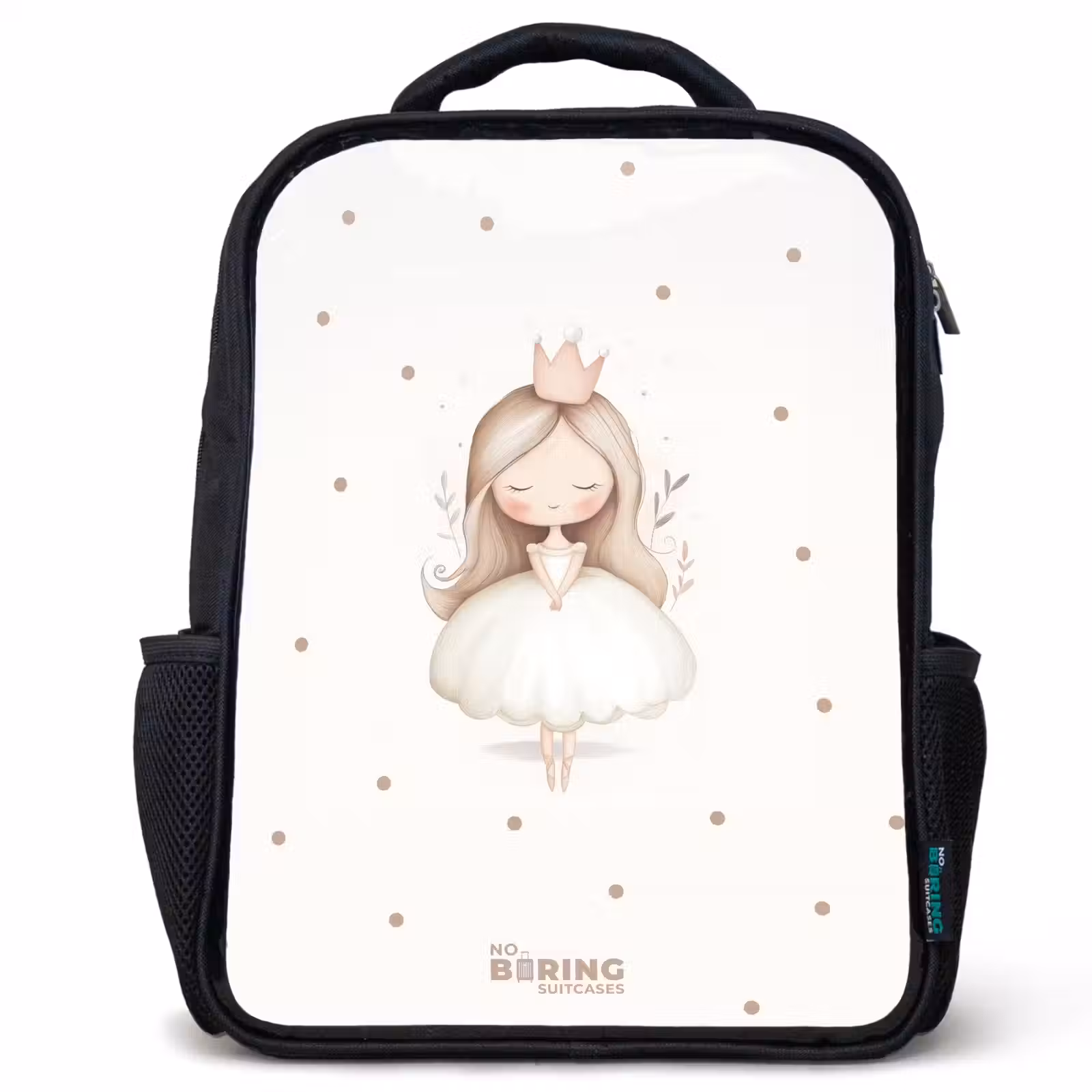 Kids backpack - Ballerina princess between beige polka dots — 1