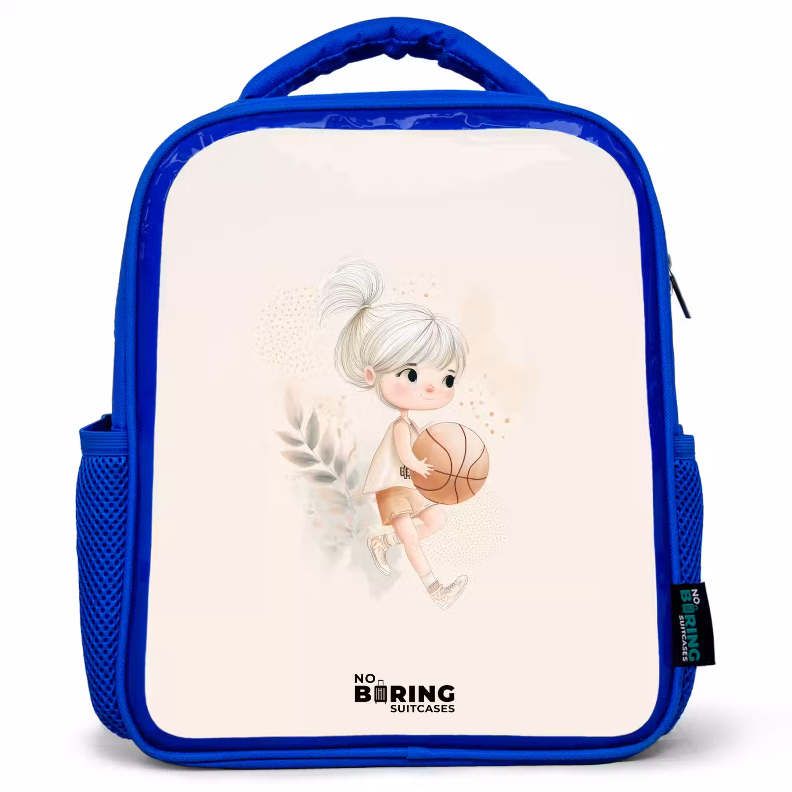 Kids backpack - Blue - Girl with a basketball in neutral colors. — 1