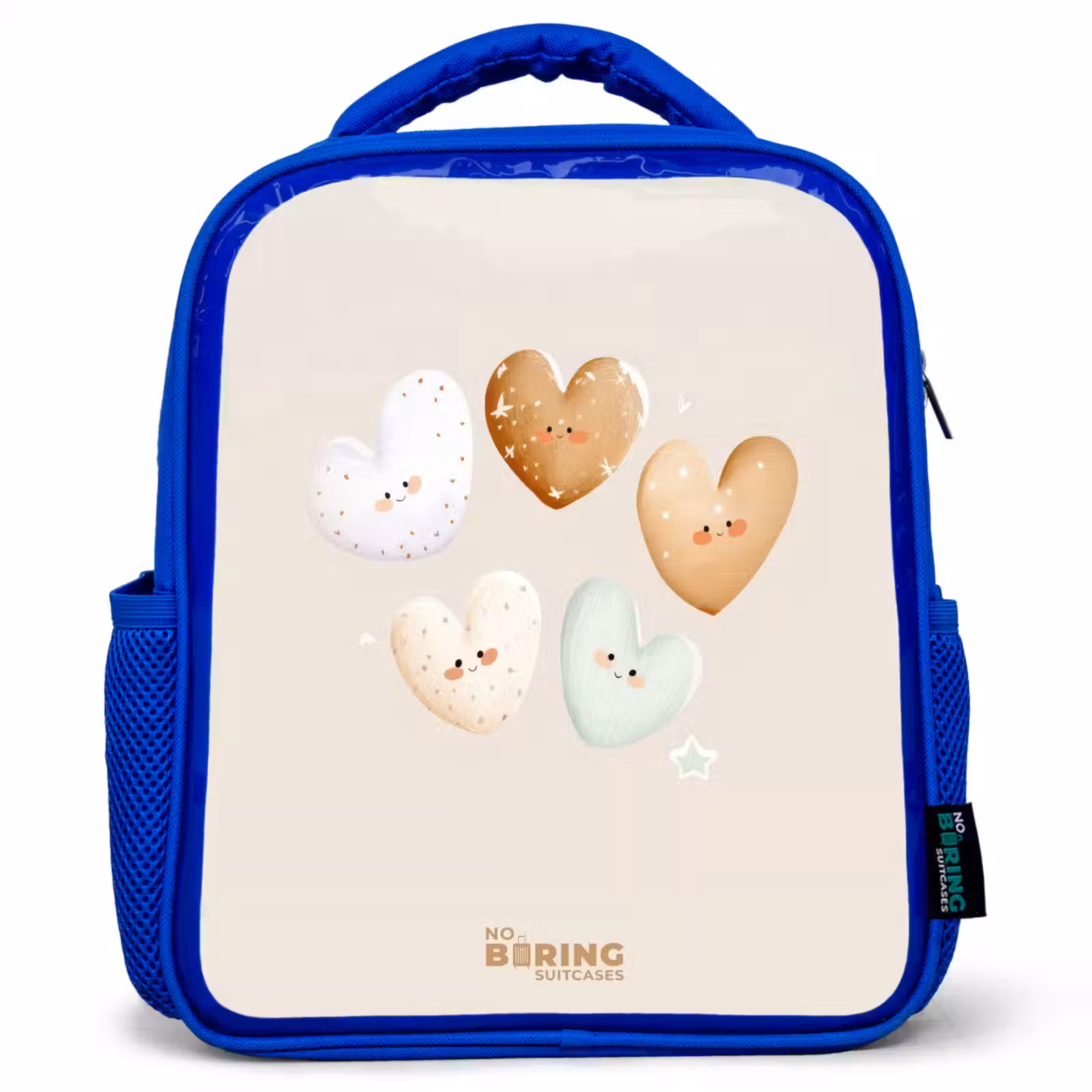 Kids backpack - Blue - Hearts in soft beige tones — 1