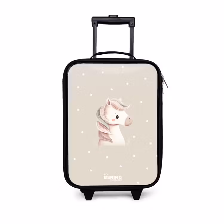 Children's suitcase - Pony surrounded by dots in beige colors — 1