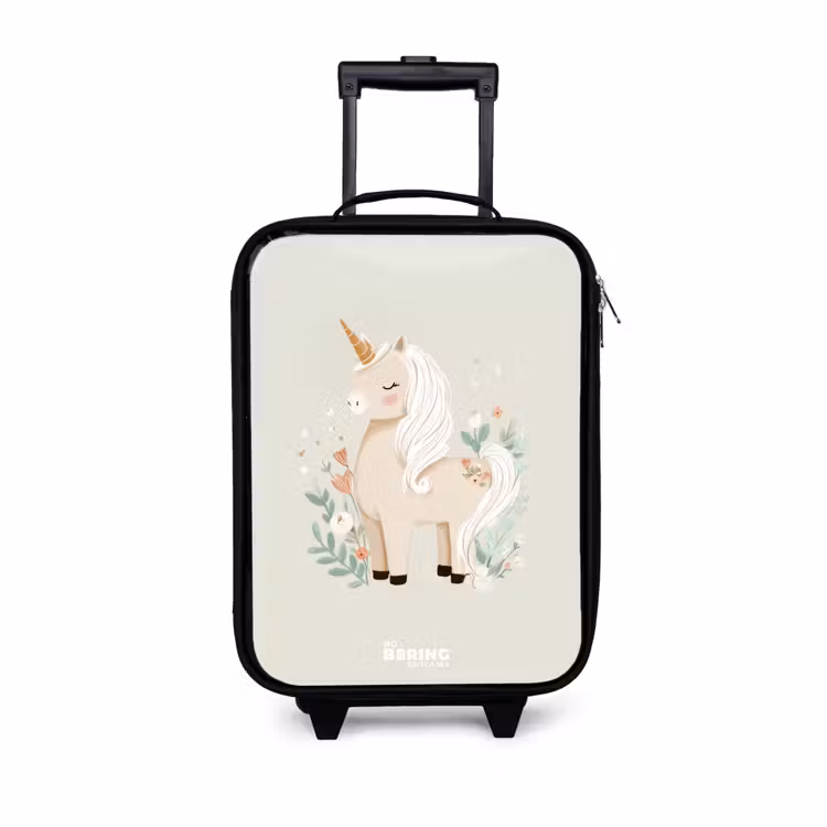 Children's suitcase - Unicorn among flowers in beige colors — 1