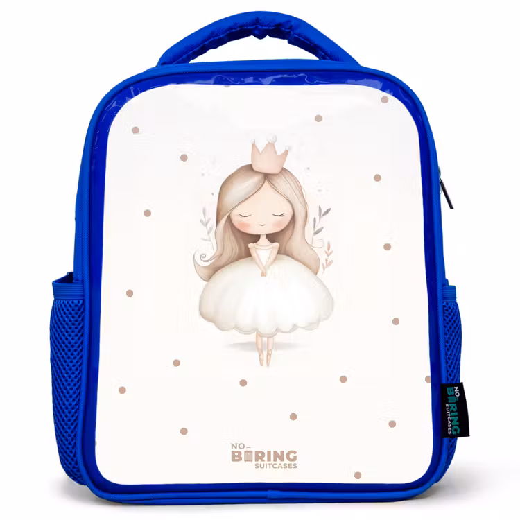 Kids backpack - Blue - Ballerina princess between beige polka dots — 1