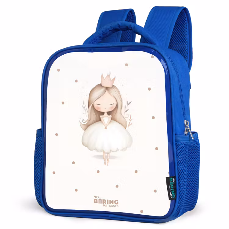 Kids backpack - Blue - Ballerina princess between beige polka dots — 3