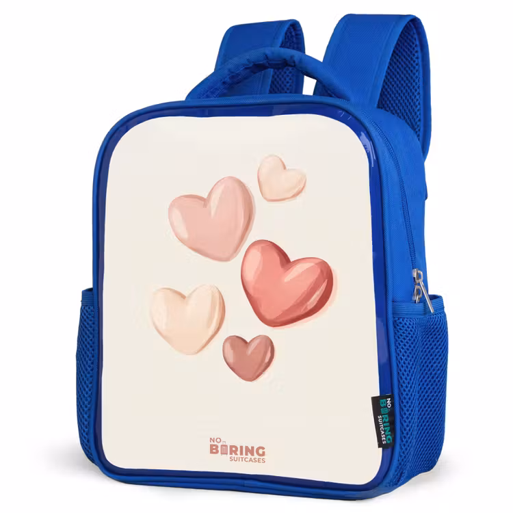 Kids backpack - Blue - Floating hearts in soft shades of red and pink — 3
