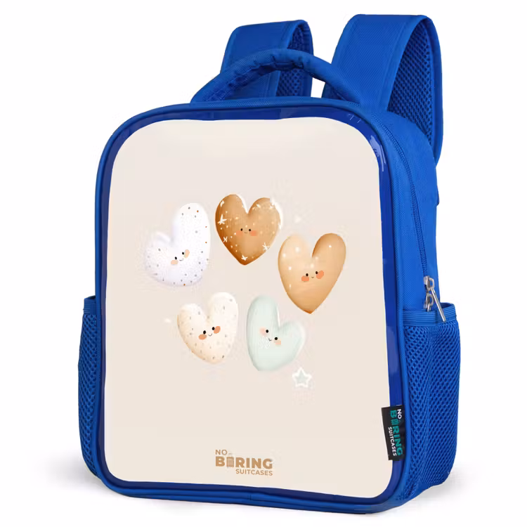 Kids backpack - Blue - Hearts in soft beige tones — 3