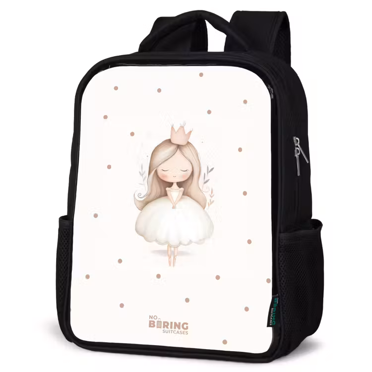 Kids backpack - Black - Ballerina princess between beige polka dots — 4