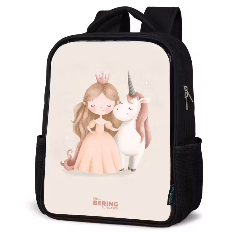Kids backpack - Black - Princess and a unicorn in pastel colors — 4