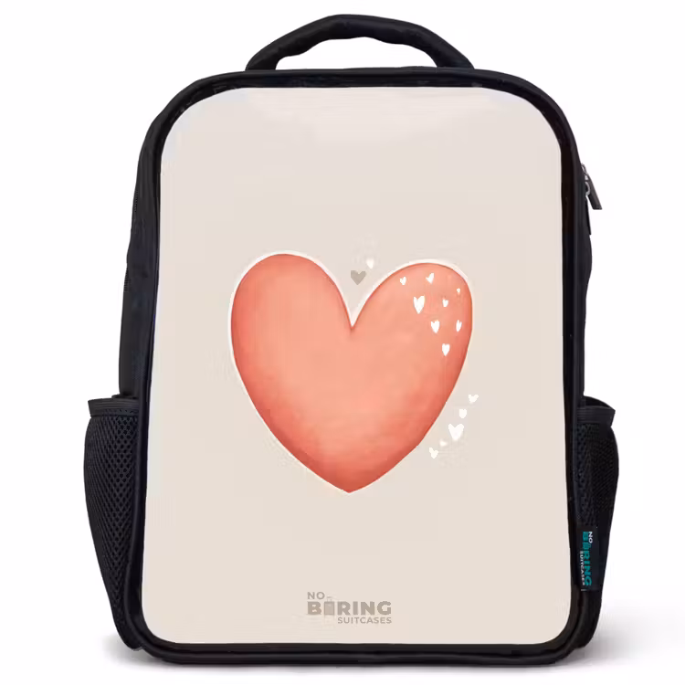 Kids backpack - Black - Red heart on a beige background — 1