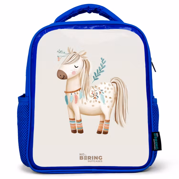 Kids backpack - Blue - Bohemian horse in beige shades — 1
