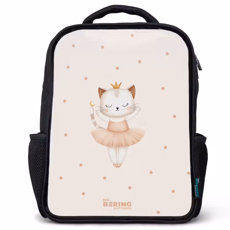 Kids backpack - Black - Ballerina kitten in beige colors — 1
