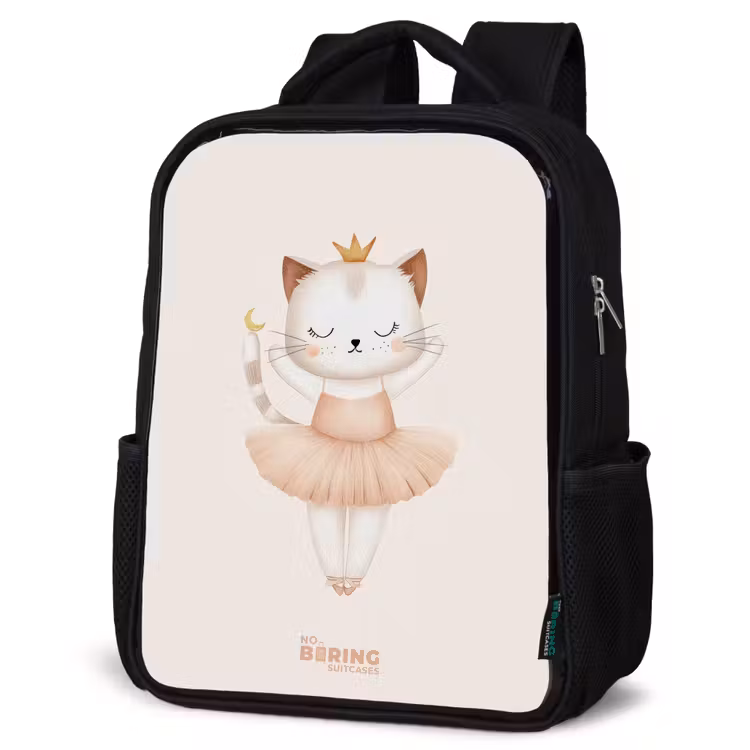 Kids backpack - Black - Ballerina kitten in beige colors — 4