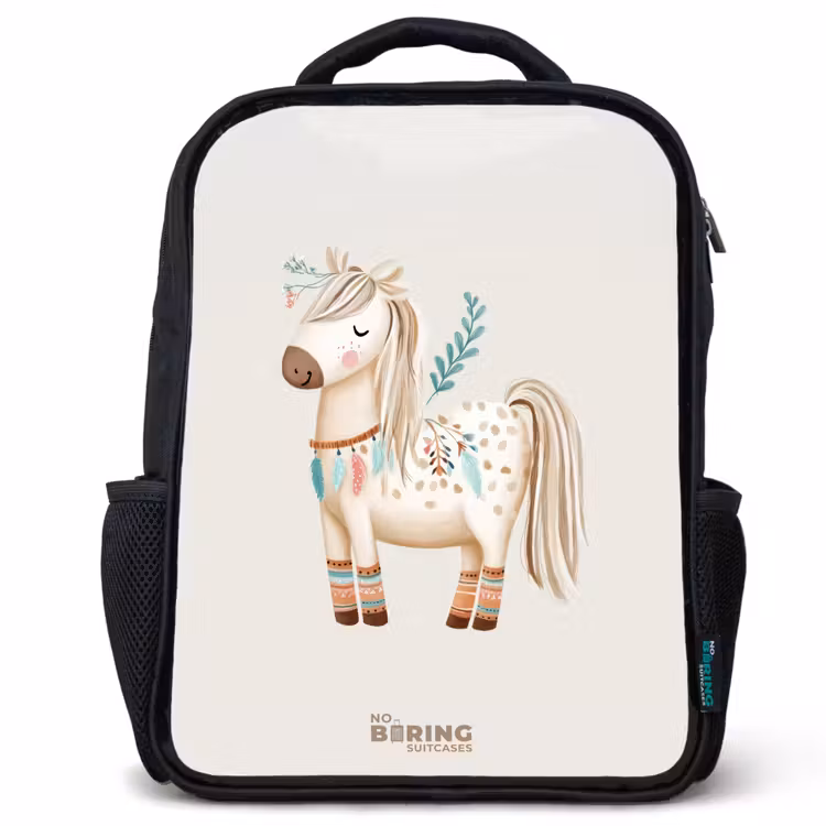 Kids backpack - Black - Bohemian horse in beige shades — 1