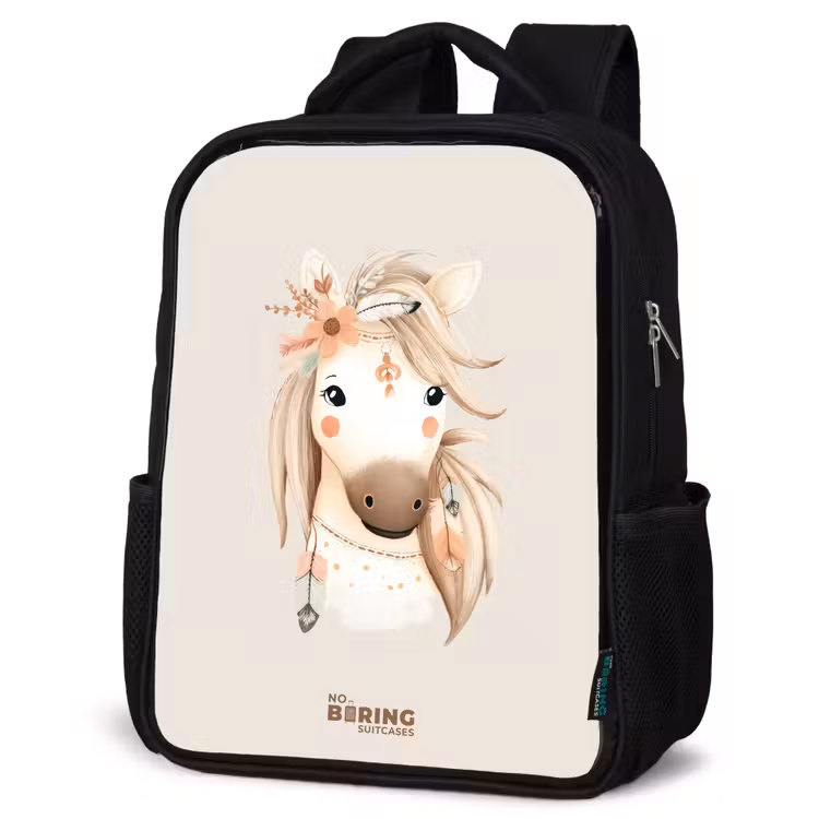 Kids backpack - Black - Bohemian horse in pastel colors — 4
