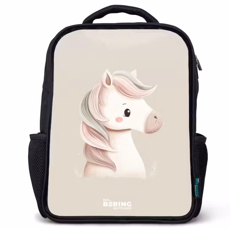 Kids backpack - Black - Pony in pink pastel colors — 1