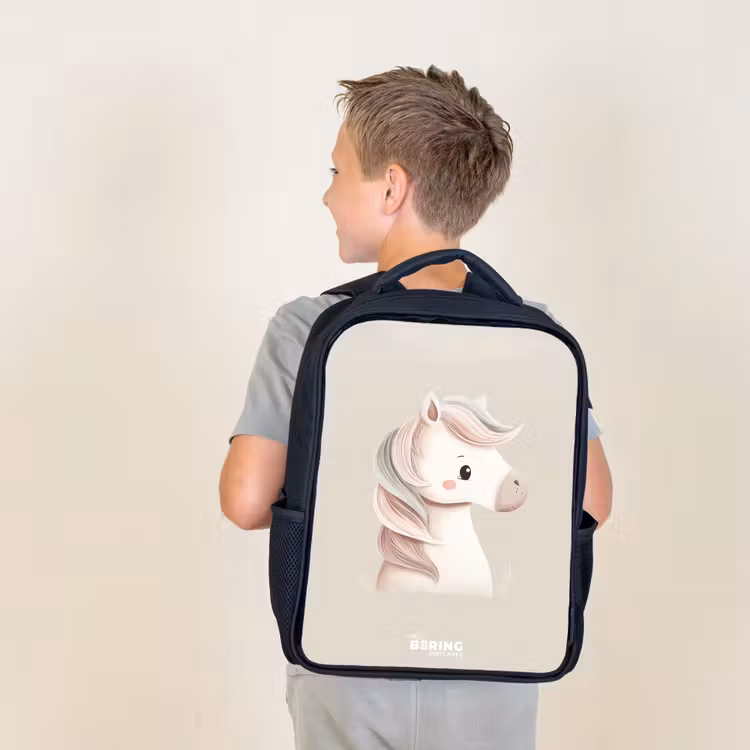 Kids backpack - Black - Pony in pink pastel colors — 2