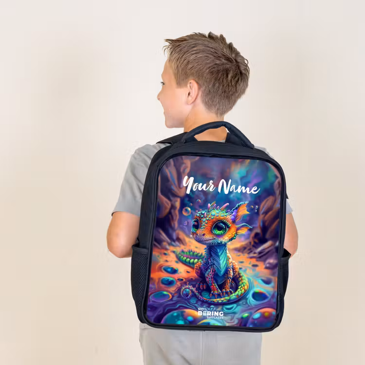 Kids backpack - Black - Ornate sapphire dragon — 2