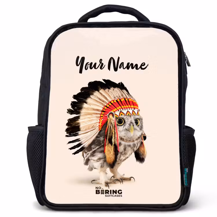 Kids backpack - Black - Owl as Indian — 1