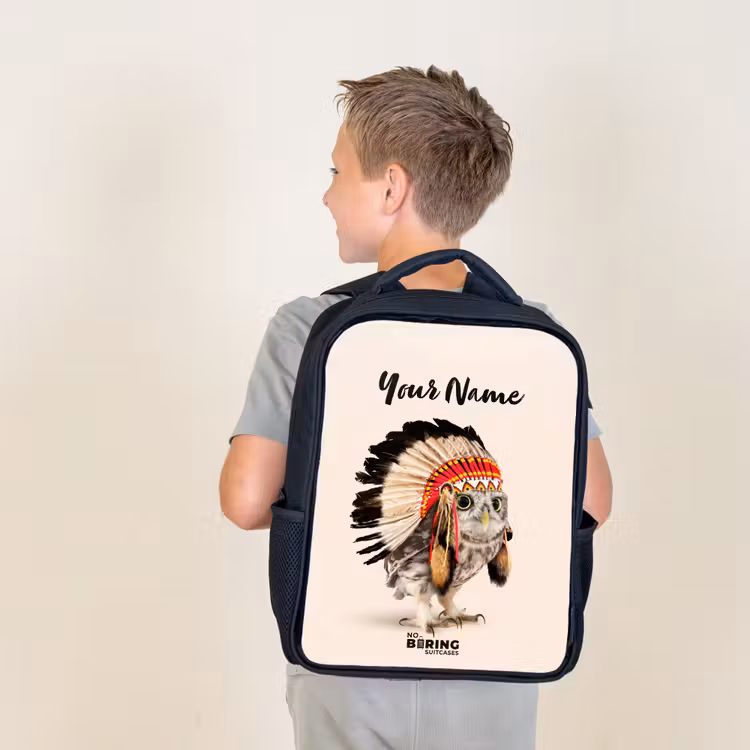 Kids backpack - Black - Owl as Indian — 2