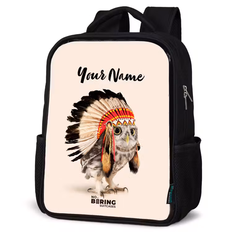 Kids backpack - Black - Owl as Indian — 4