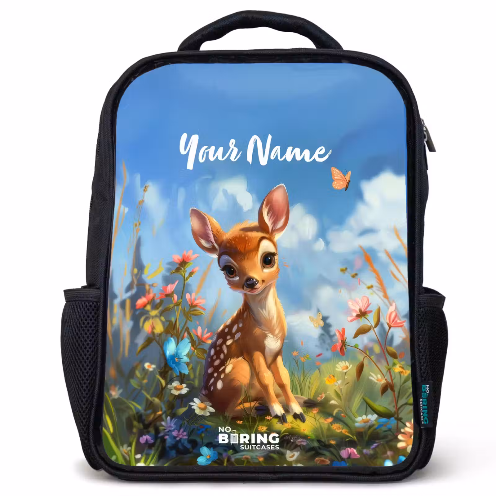Kids backpack - Black - Bailey flower deer — 1