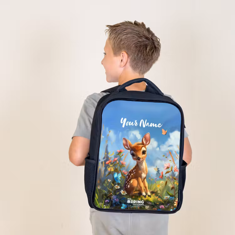 Kids backpack - Black - Bailey flower deer — 2