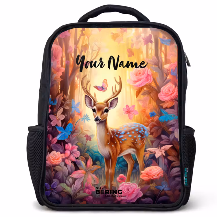 Kids backpack - Black - Blossom forest deer — 1