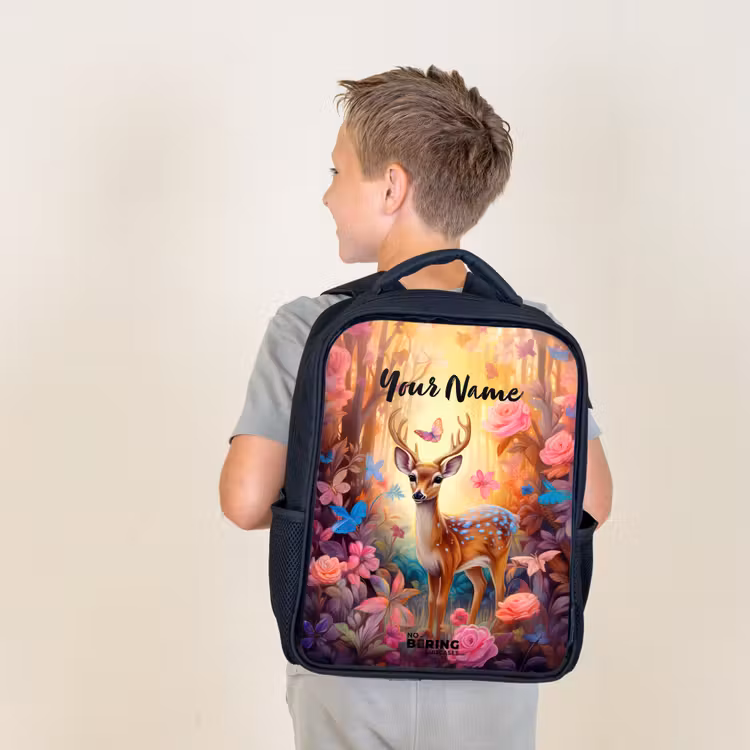 Kids backpack - Black - Blossom forest deer — 2