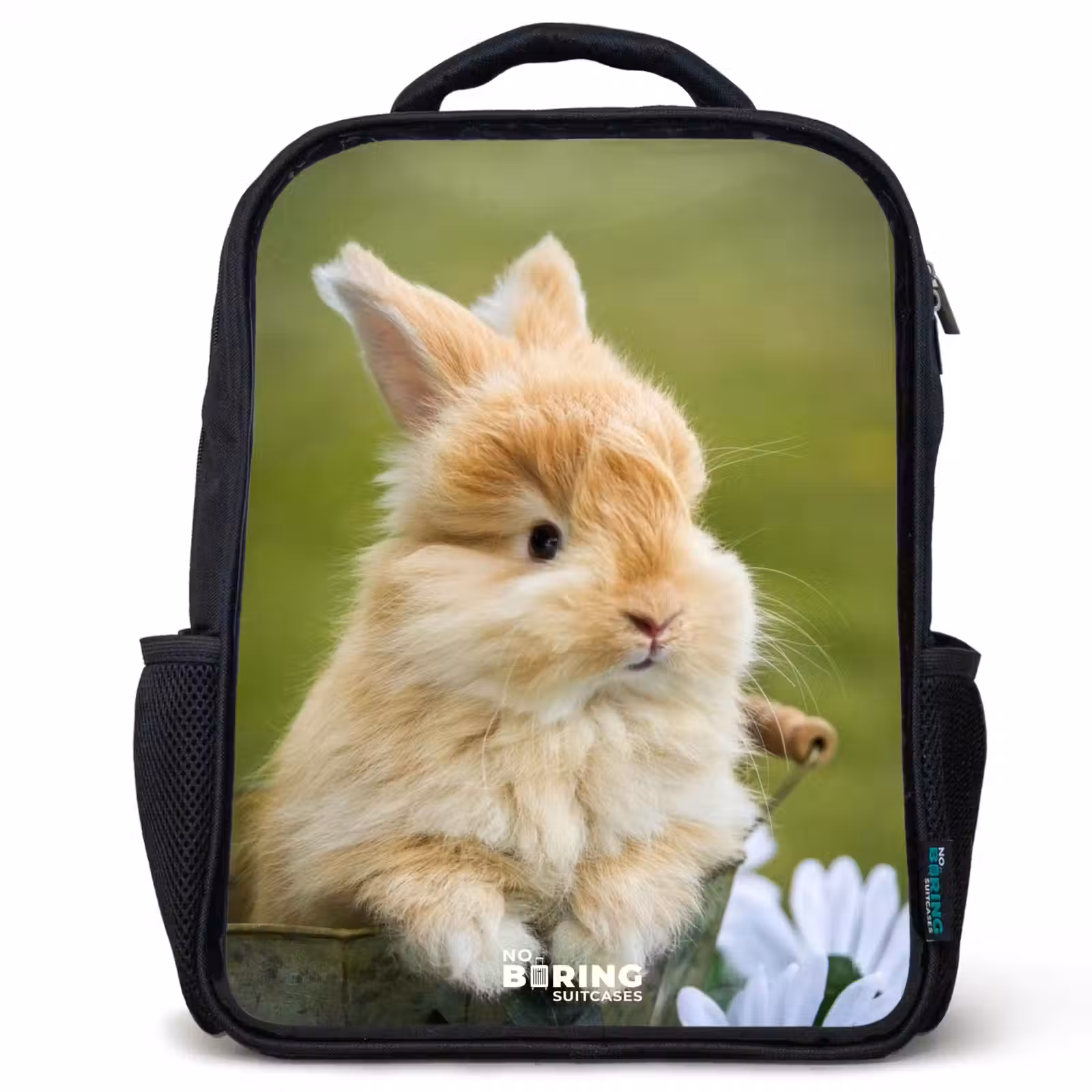 Kids backpack - Black - Rabbit in flower pot — 1