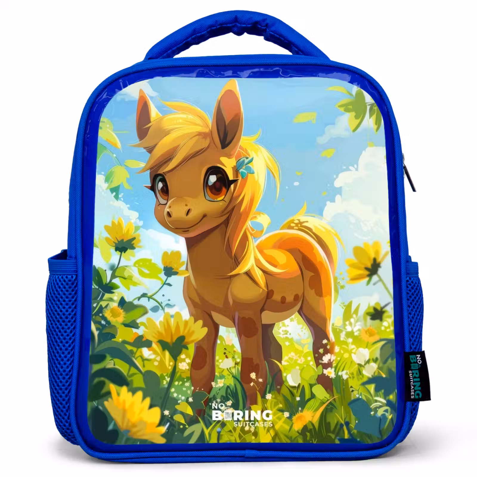 Kids backpack - Blue - Brown bangs among yellow flowers — 1