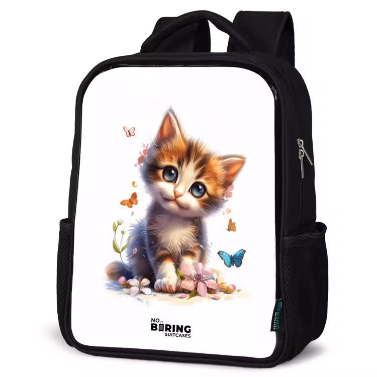 Kids backpack - Black - Portrait of a kitten surrounded by butterflies — 4