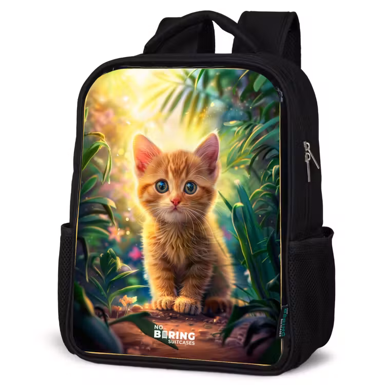 Kids backpack - Black - Red kitte in green nature — 4