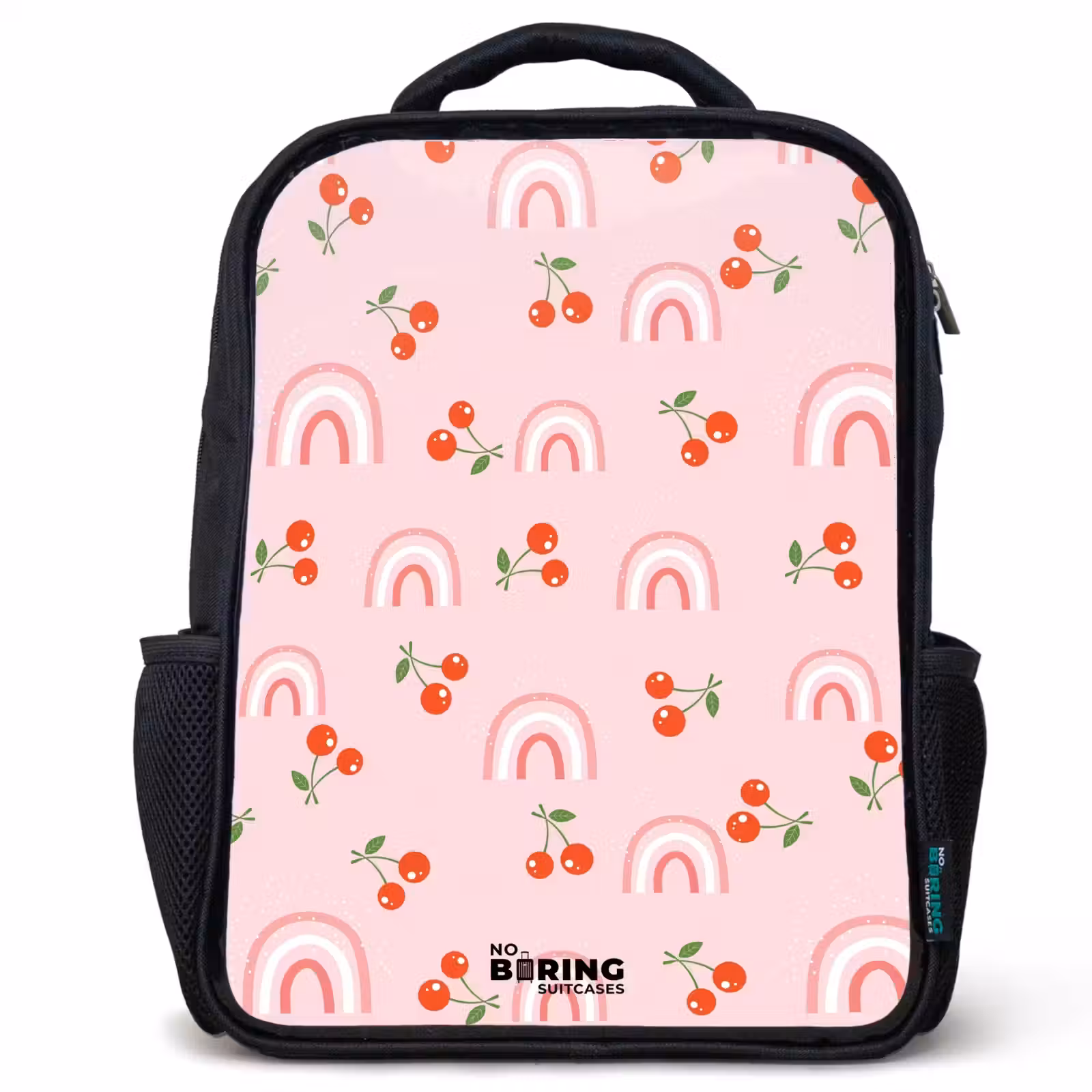 Kids backpack - Black - Pink with rainbow and cherry pattern — 1