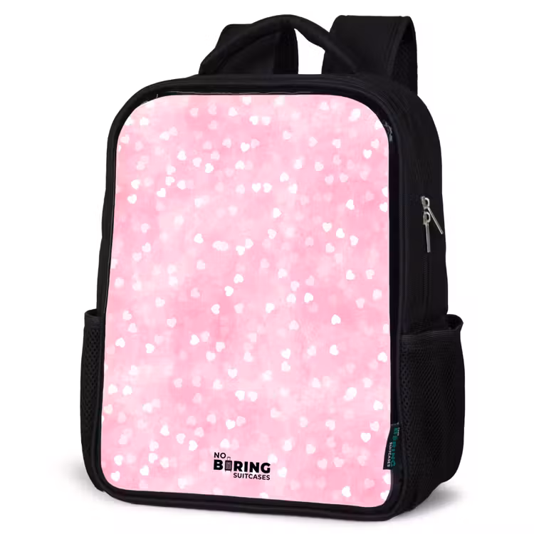 Kids backpack - Black - Pink glitter hearts — 4