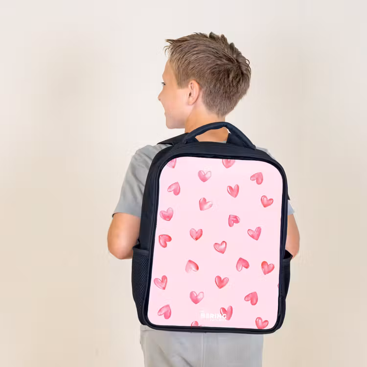 Kids backpack - Black - Pink hearts — 2