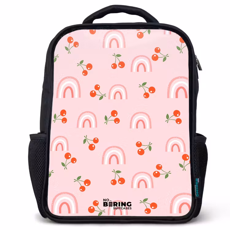Kids backpack - Black - Pink with rainbow and cherry pattern — 1