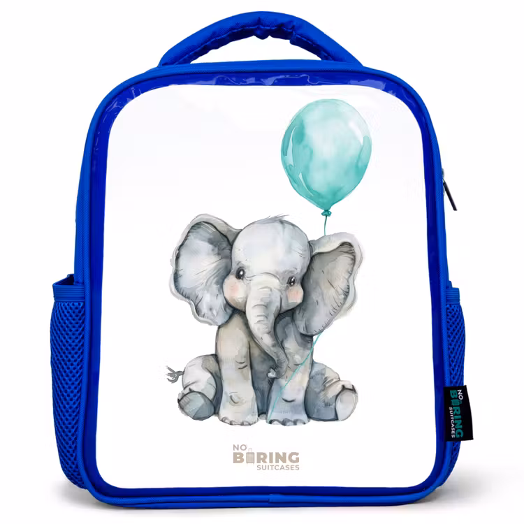 Kids backpack - Blue - Elephant with blue balloon — 1