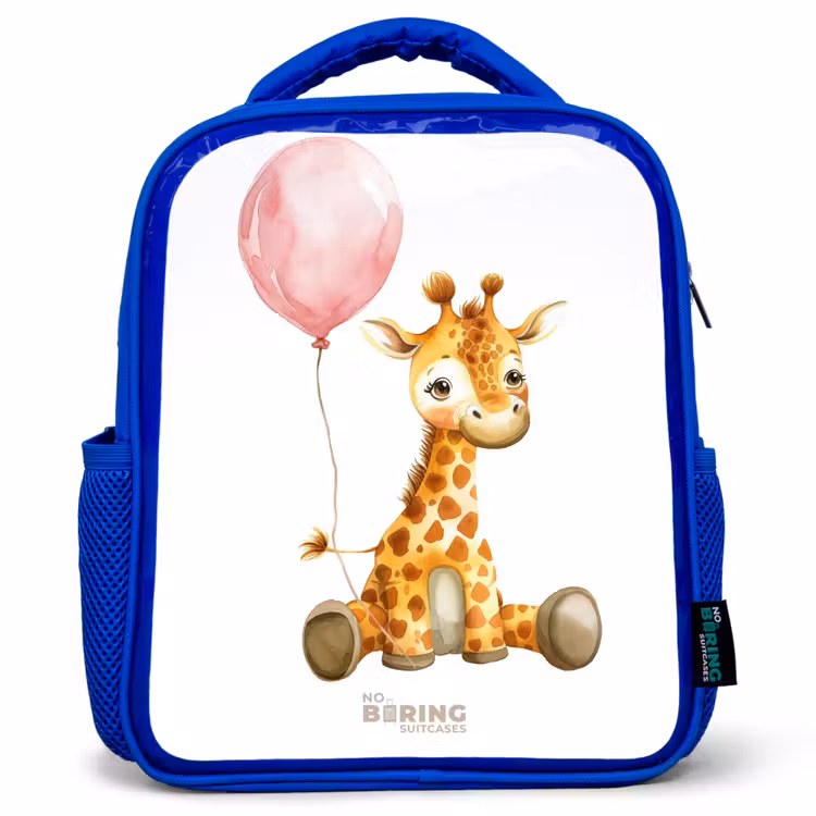 Kids backpack - Blue - Giraffe with pink balloon — 1