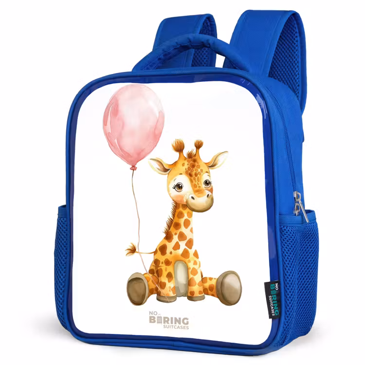 Kids backpack - Blue - Giraffe with pink balloon — 3