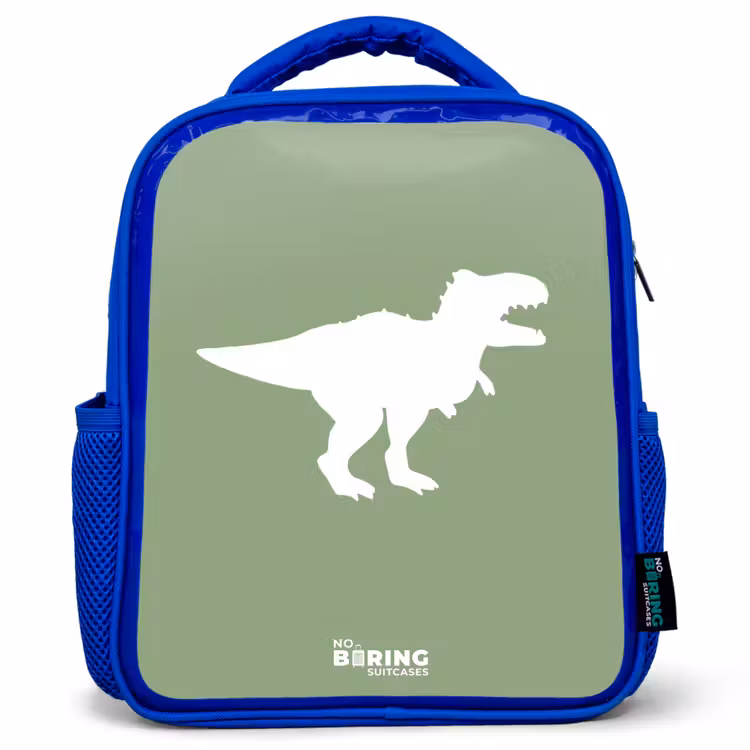 Kids backpack - Blue - Green with T-rex dino — 1